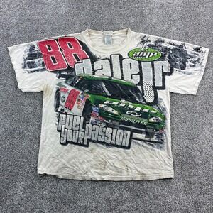 Vintage‎ Nascar Shirt Mens XL White Dale Earnhardt Jr. All Over Print Racing AMP